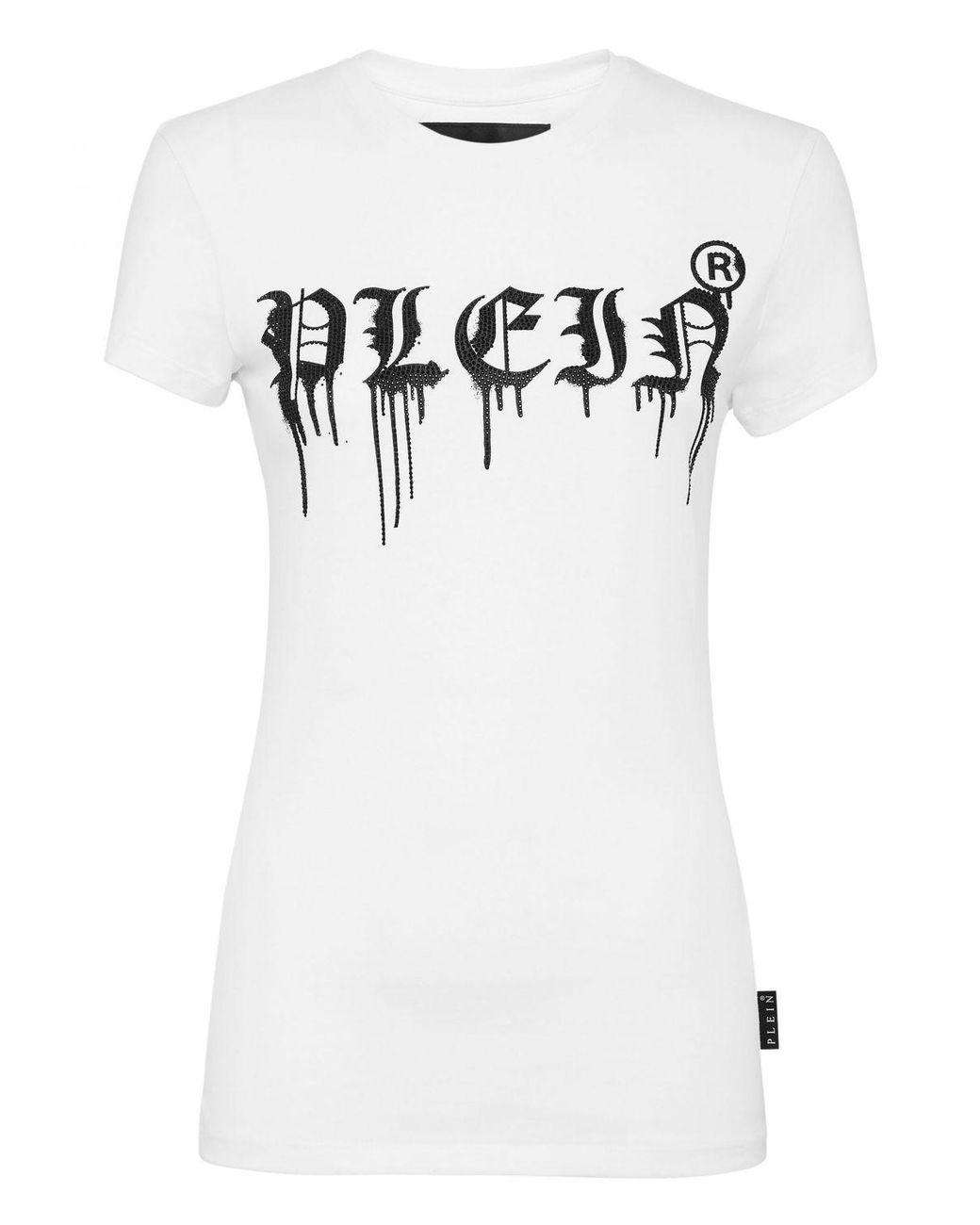 Philipp Plein White Gothic Jersey T-Shirt With Rhinestone Logo Application