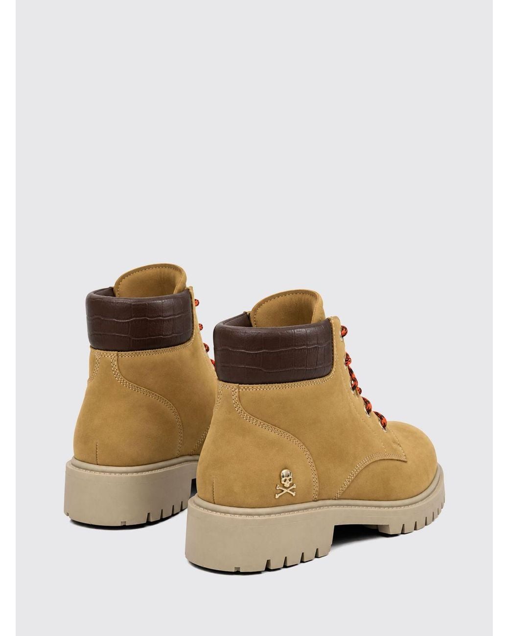 Philipp Plein Natural Lace-Up Nubuck Ankle Boots With Skull Appliqué for men