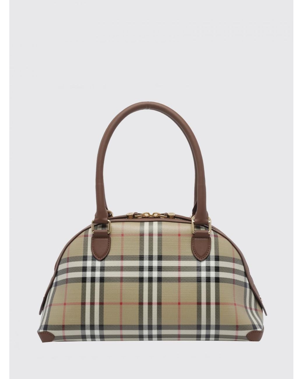 Burberry White Primrose Vintage Check Canvas And Leather Bowling Bag