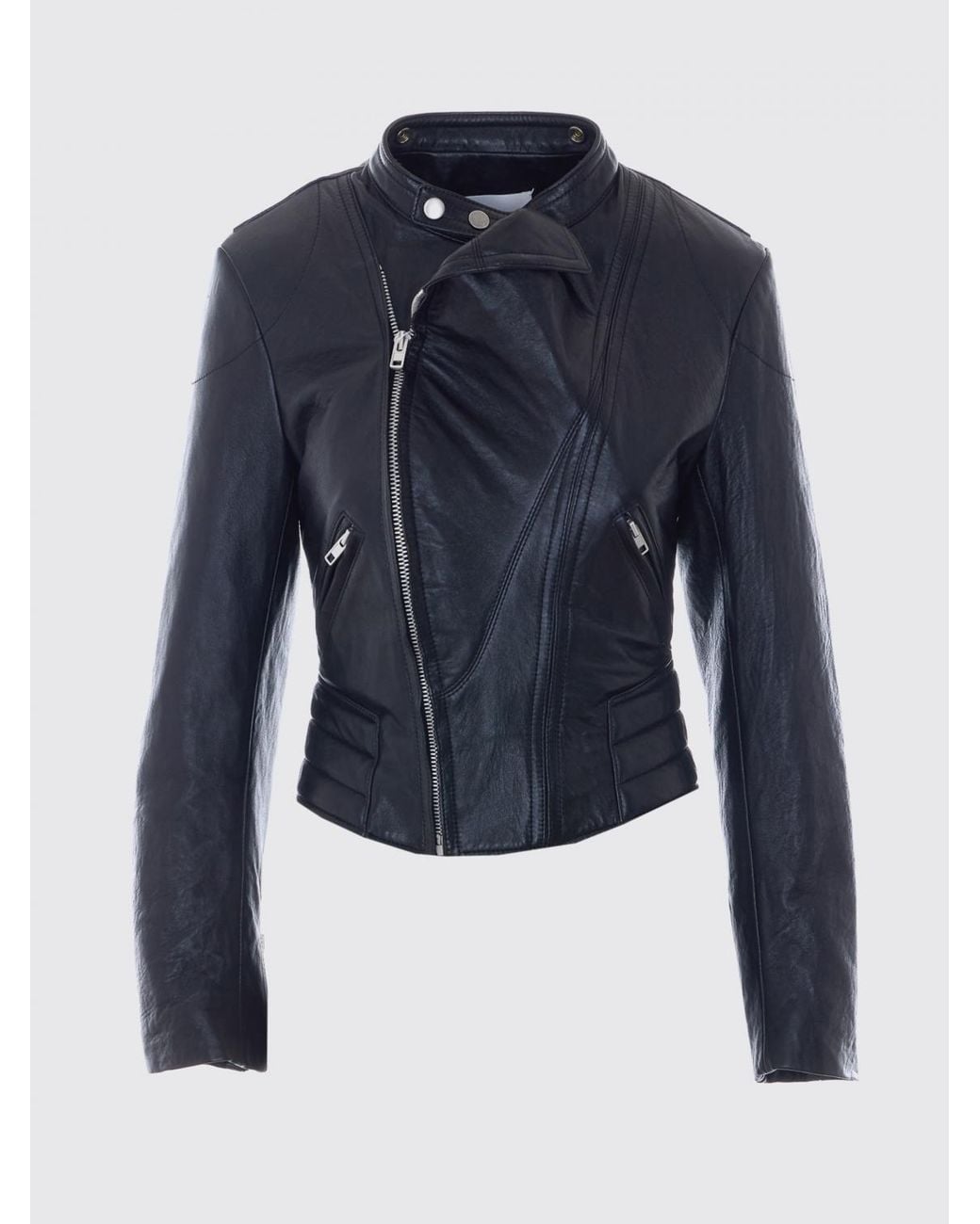 Maison Margiela Blue Slim Fit Ovine Leather Biker Jacket With Side Zip