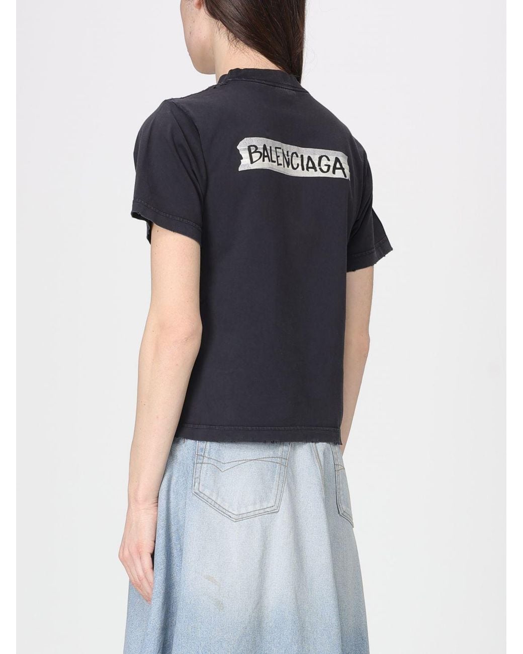 Balenciaga Blue Cotton T-Shirts With Logo