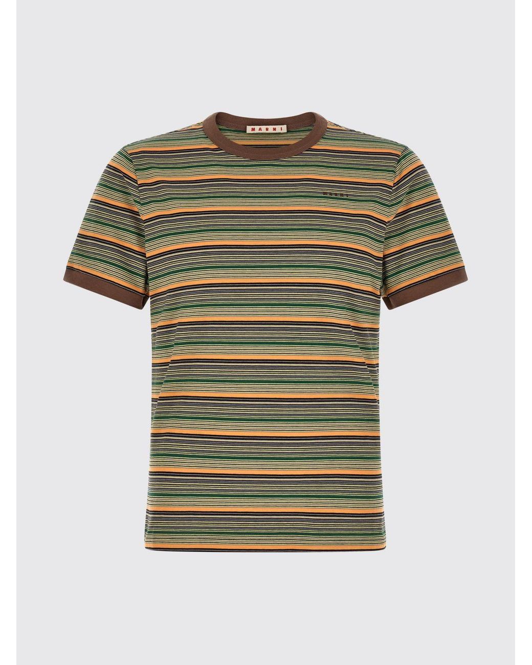 Marni Green Slim-Fit Striped Cotton T-Shirt With Contrasting Trims for men