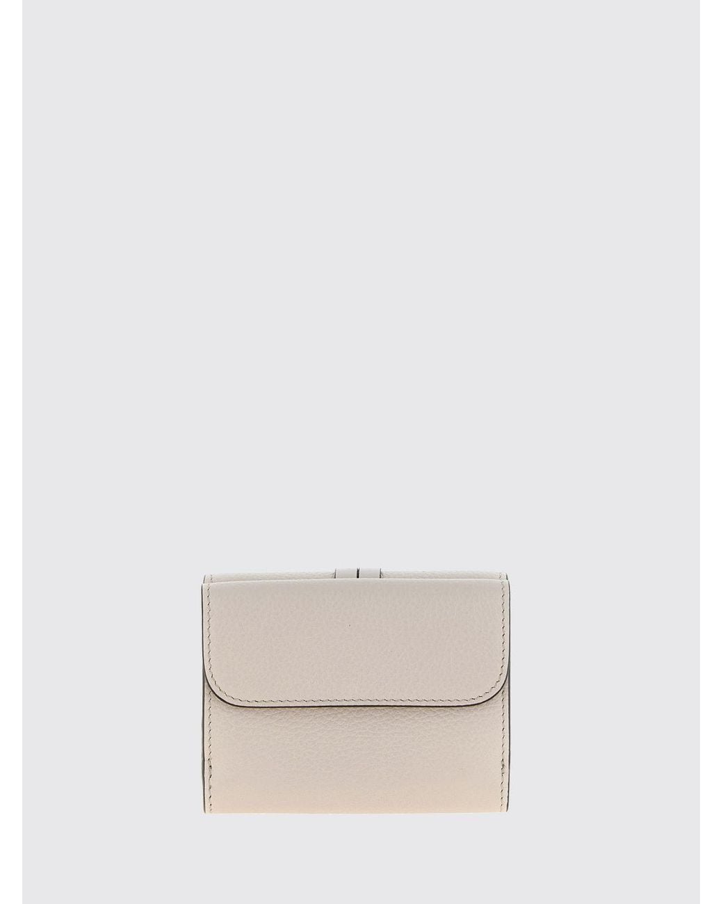 Chloé Natural ChloÉ Calfskin Leather Trifold Wallet With Logo Charm