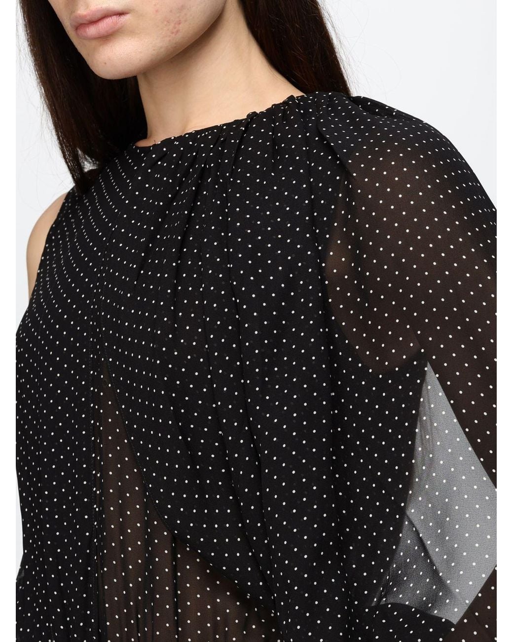 Crida Milano Black Polka-Dot Georgette One-Shoulder Midi Dress
