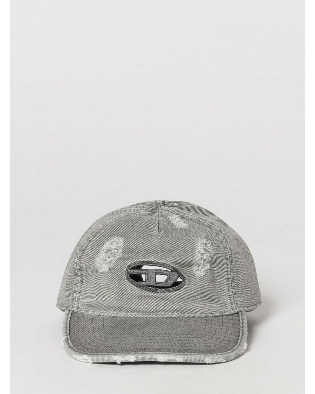 DIESEL Gray Worn-Out Denim Baseball Cap With Carved Oval D Logo for men