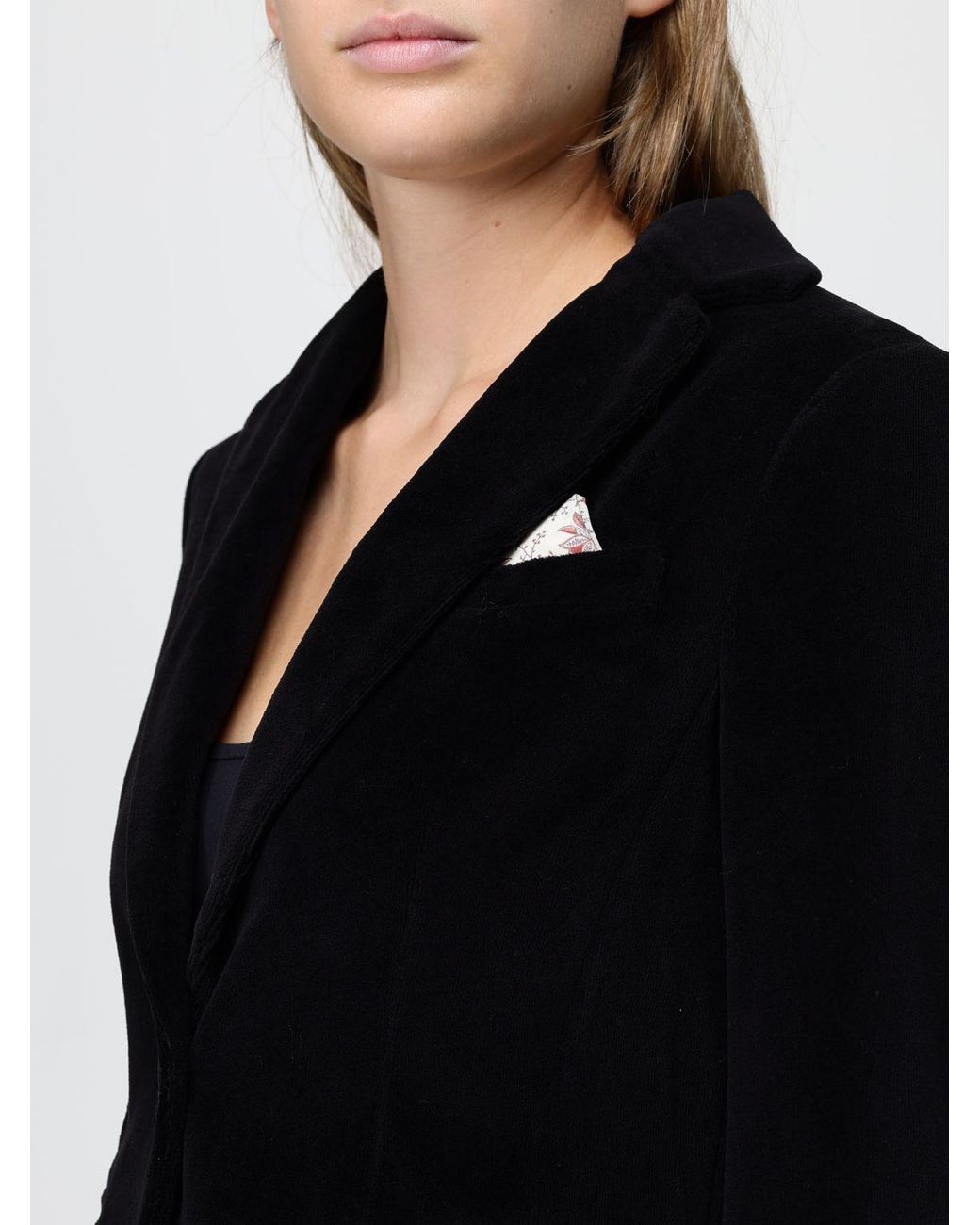 Circolo 1901 Black Single-Breasted Velvet Blazer With Slit Pockets