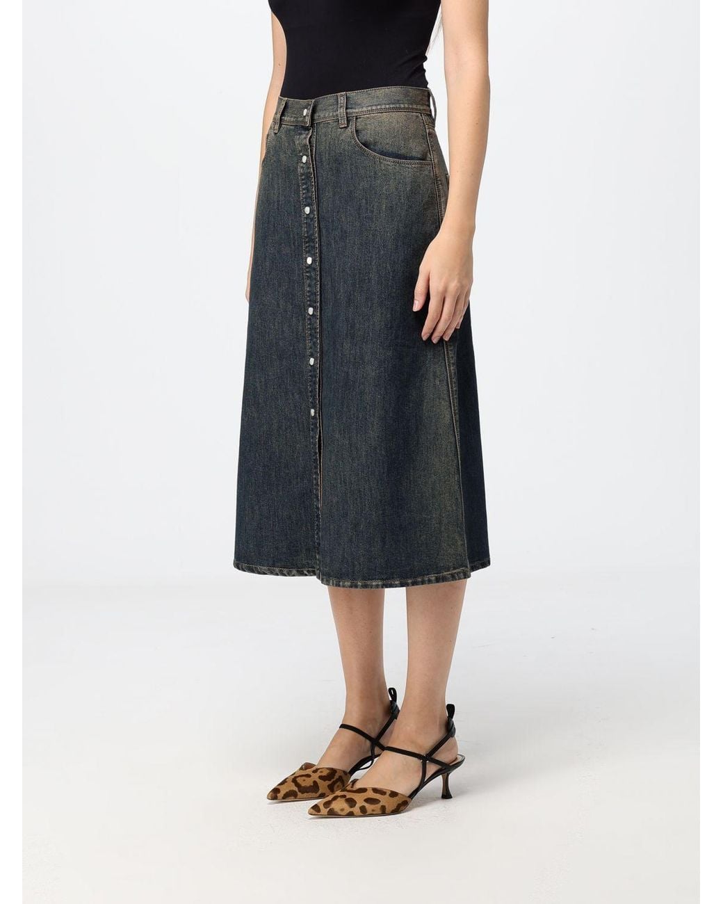 Fendi Black High-Waisted A-Line Midi Skirt