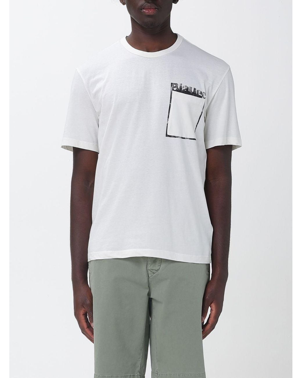 Blauer White Printed Cotton T-Shirt for men