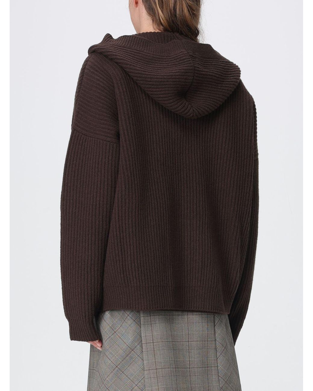 Dondup Brown Hooded Wool Cardigan With V-Neck And A Relaxed Fit