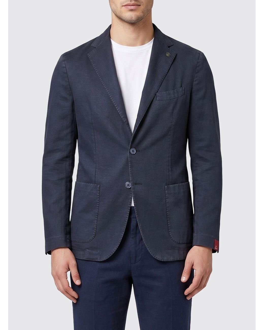 Santaniello Blue Virgin Wool Single-Breasted Blazer for men