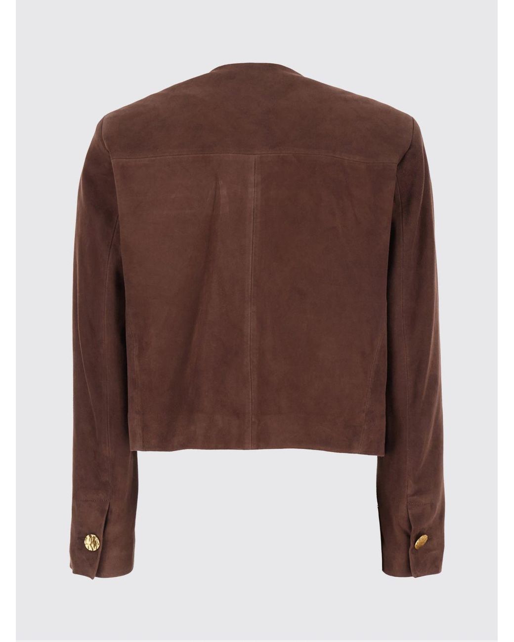 Arma Brown Cropped Crewneck Suede Jacket With Metallic Buttons
