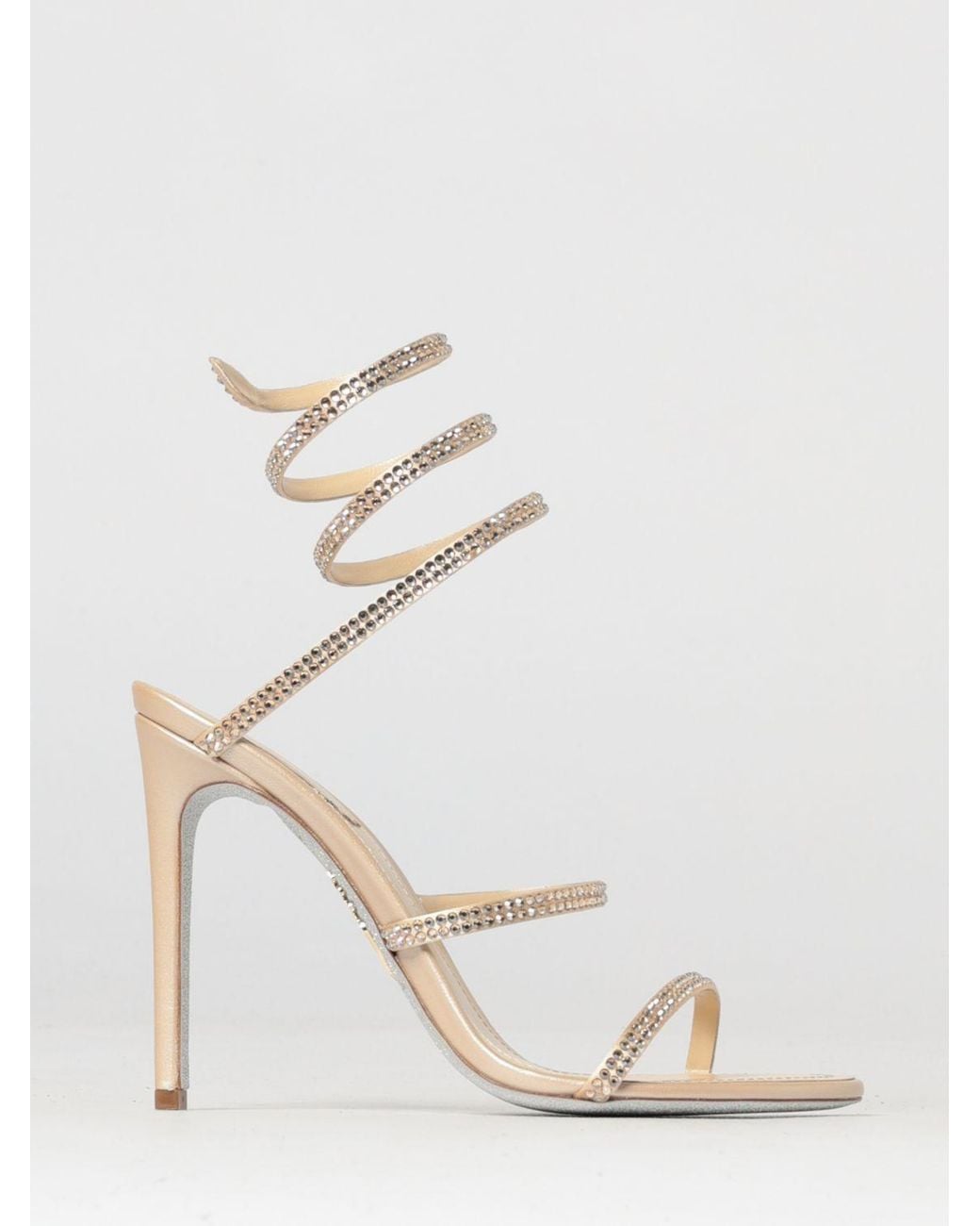Rene Caovilla Natural Cleo Satin And Leather Sandal With Rhinestones