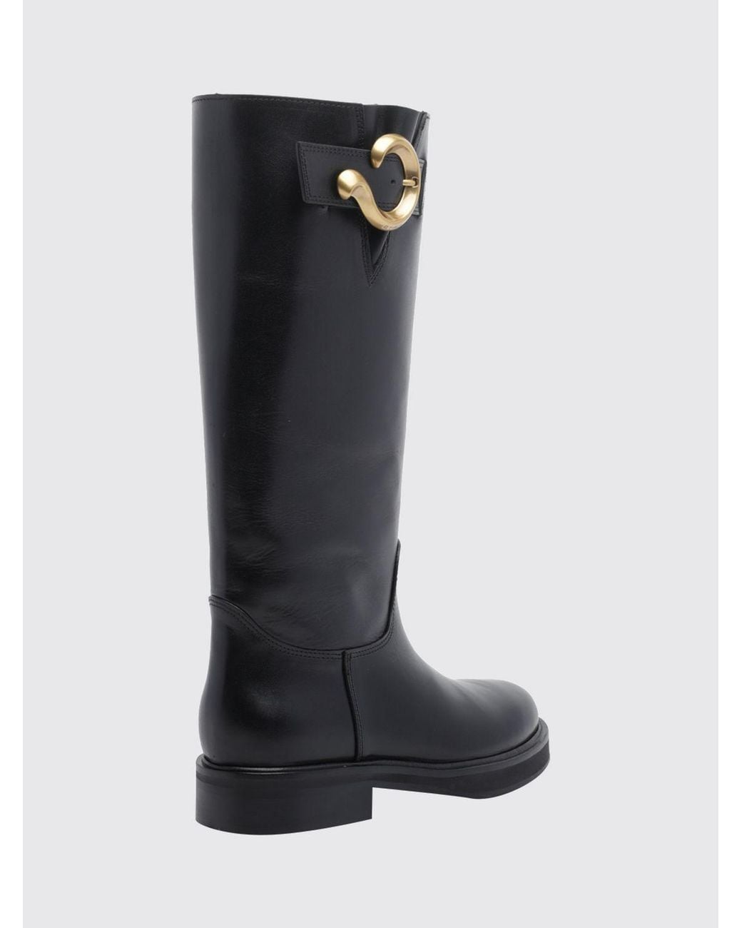 Etro Black Calfskin Leather Knee-High Boots With Buckle Detail