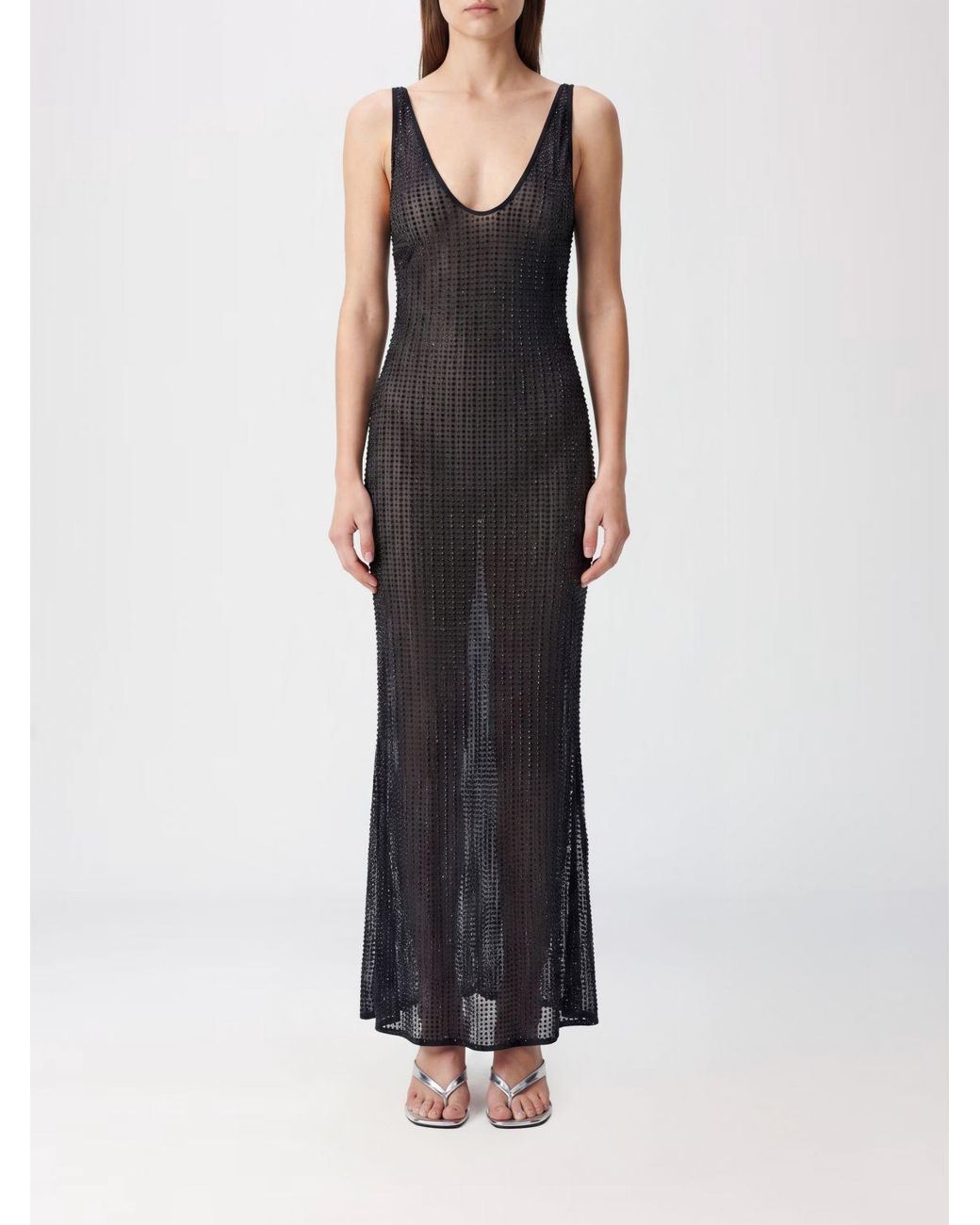 VENUJA Black Long Off-The-Shoulder Evening Gown With Rhinestone Embroidery