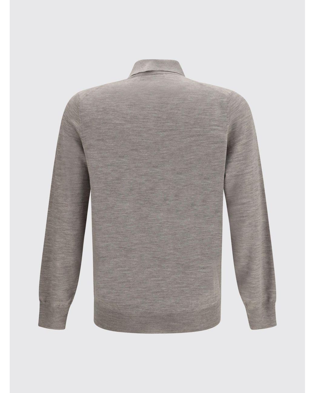 Brunello Cucinelli Gray Long-Sleeved Knit Cashmere Polo Shirt for men