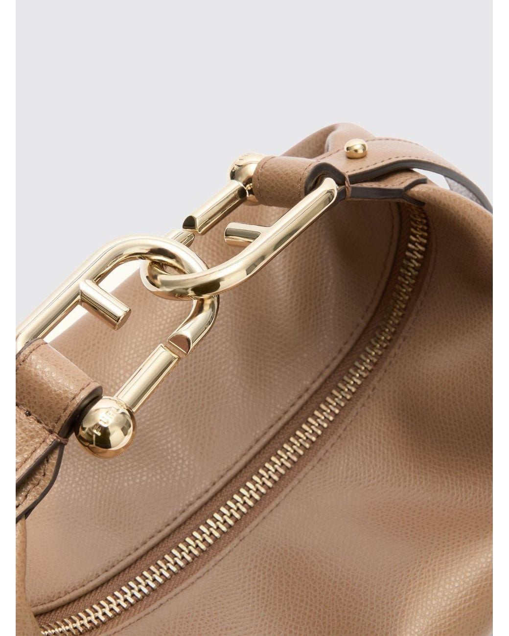 Furla Natural Tonie Grained Leather Shoulder Bag By With Removable Handle And Strap