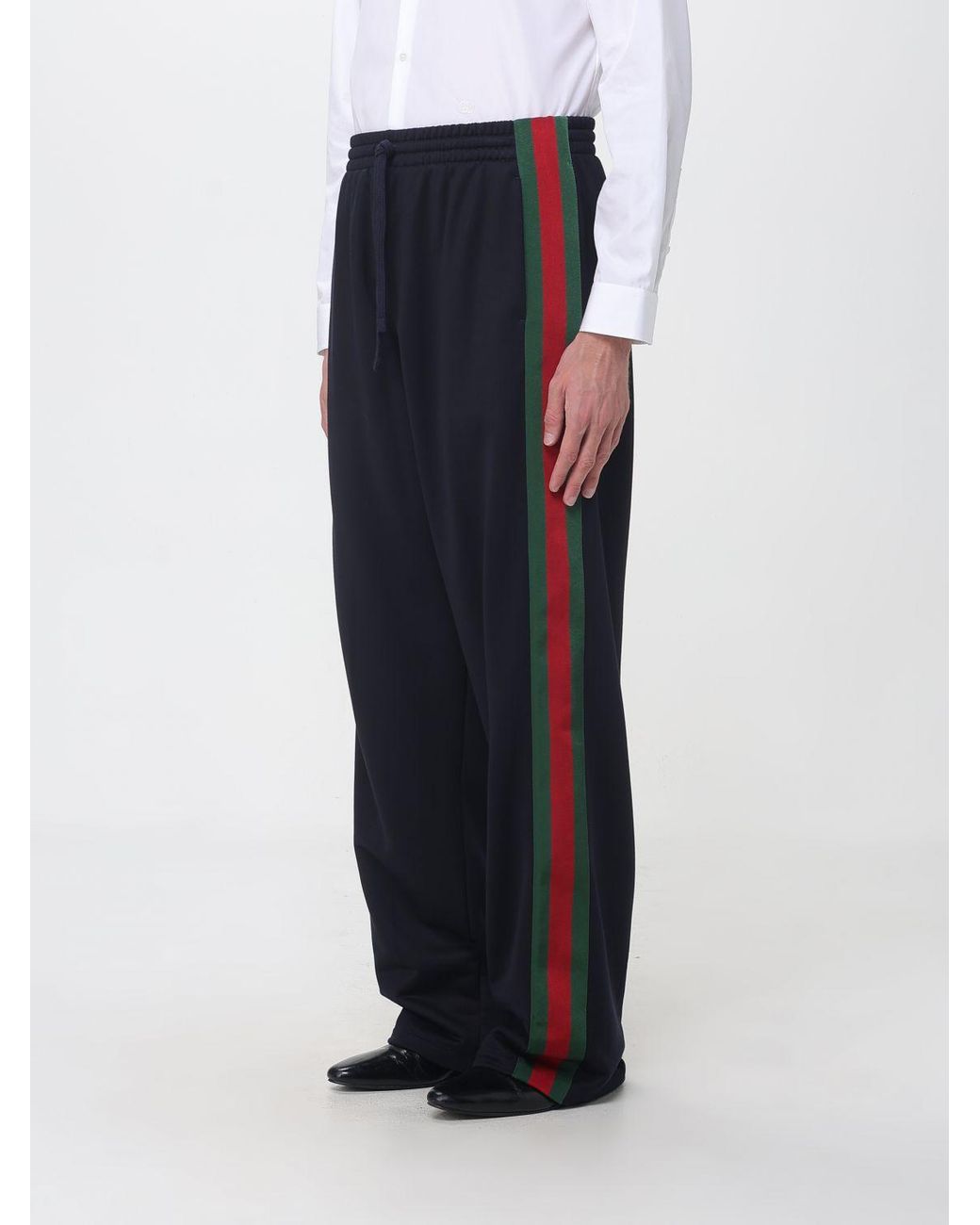 Gucci Blue Wide-Leg Silk-Blend Jogging Trousers With Web Detail for men
