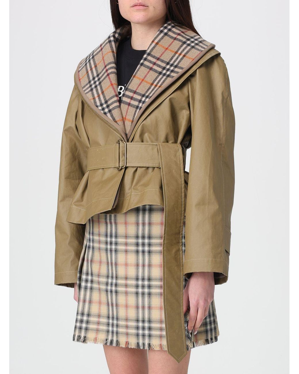 Burberry Natural Waxed Cotton And Wool Jacket With Belt