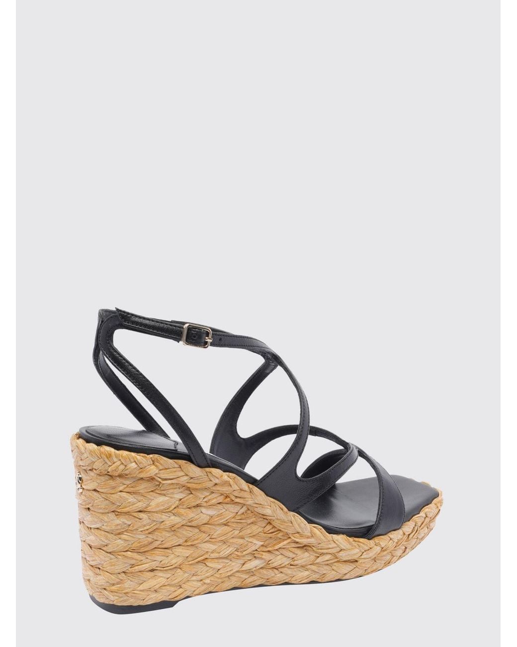 Jimmy Choo Black Ayla Square-Toe Leather Wedge Sandals