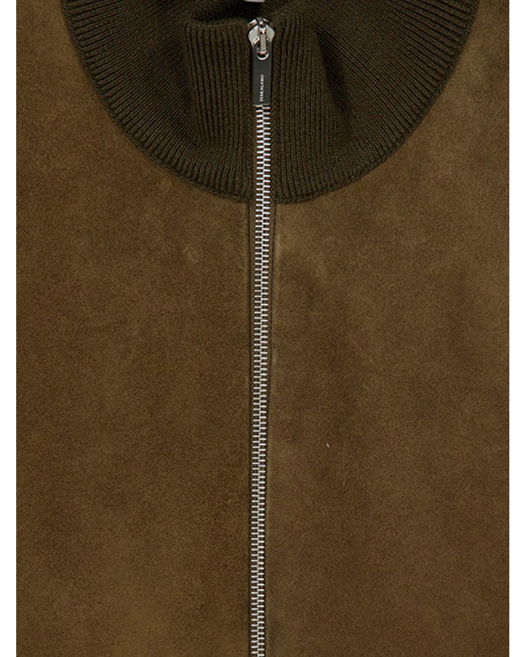 Ferragamo Brown Virgin Wool Bomber Jacket With Suede Calfskin Details for men