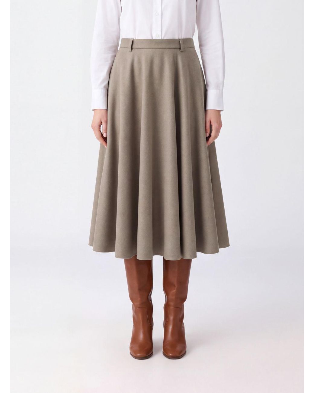 Max Mara Natural High-Waisted A-Line Cashmere Midi Skirt With Belt Loops