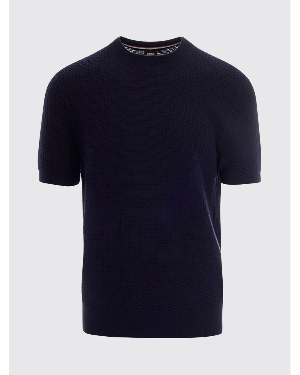 Boss Blue Cotton Crew Neck Sweater for men