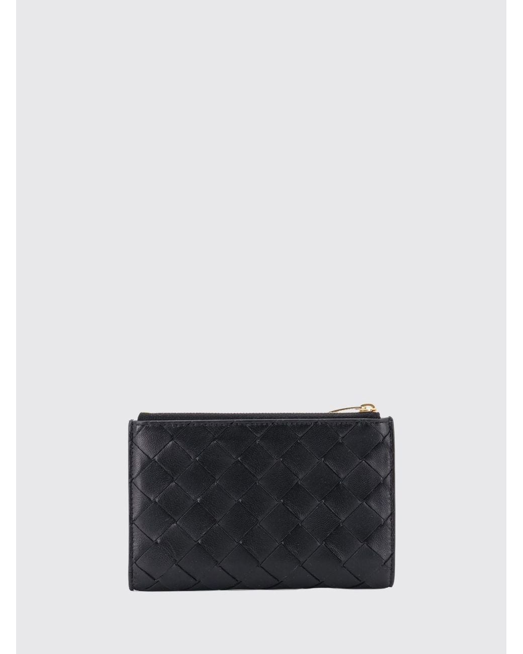 Bottega Veneta White Bifold Woven Calfskin Wallet With Card Slots And Zip Pocket
