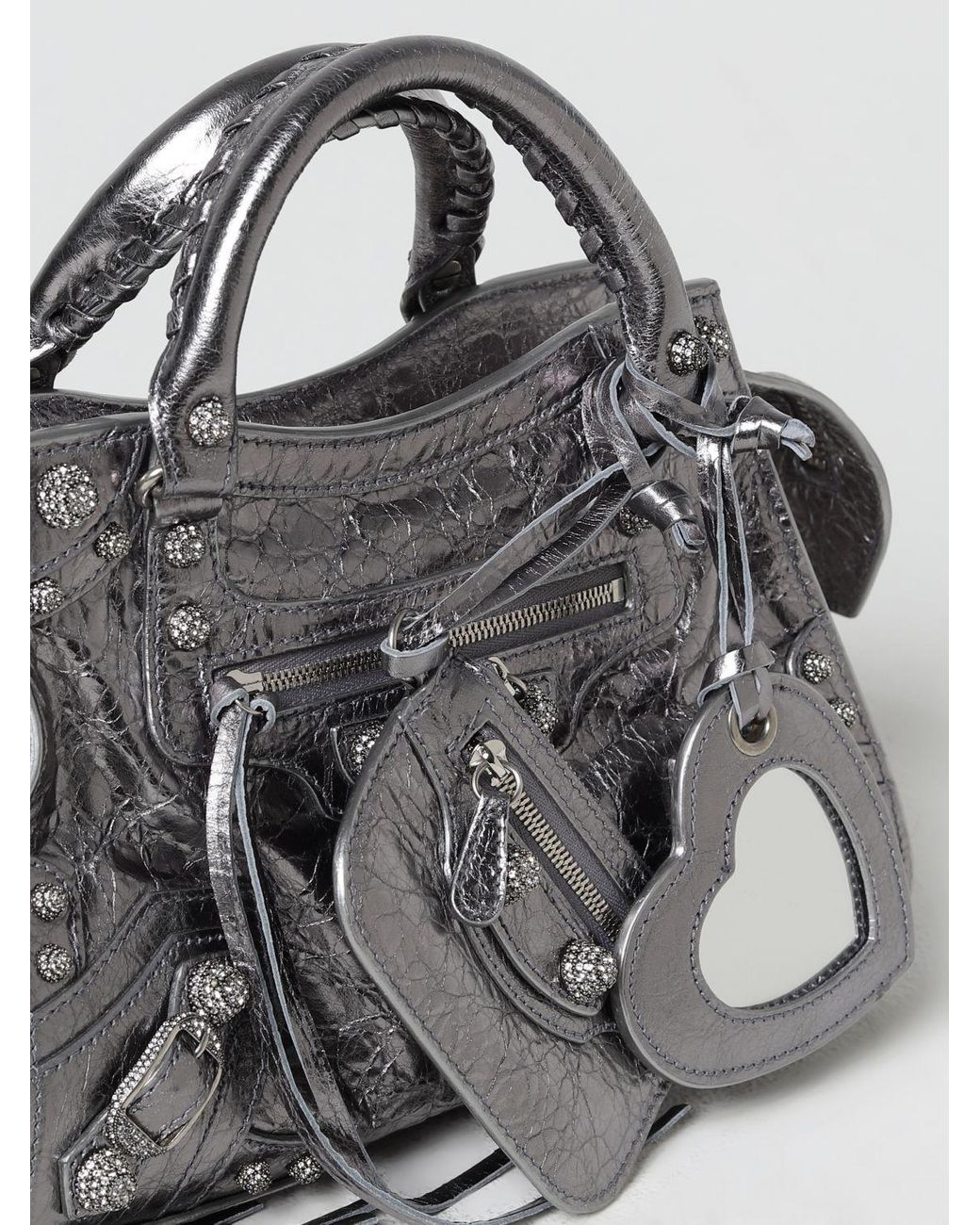 Metallic Silver Snakeskin Leather Small Satchel Top Handle Bag