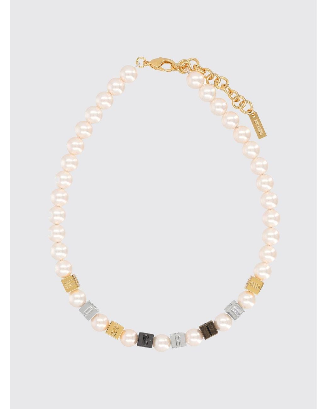 Moschino Couture White Metal Choker Necklace With Faux Pearls And Crystals
