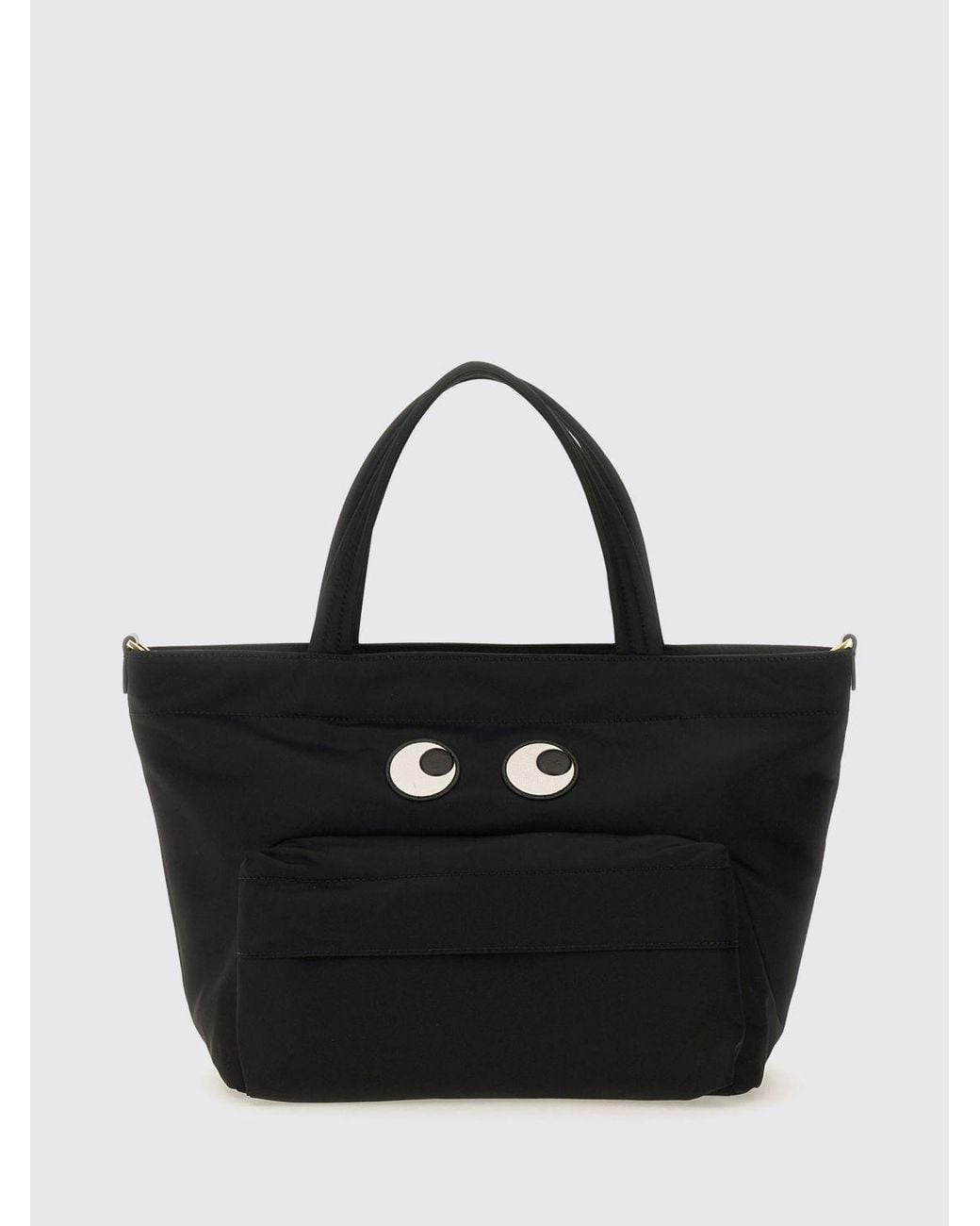 Anya Hindmarch Black Eyes Nylon Handbag With Graphic Print And Removable Shoulder Strap