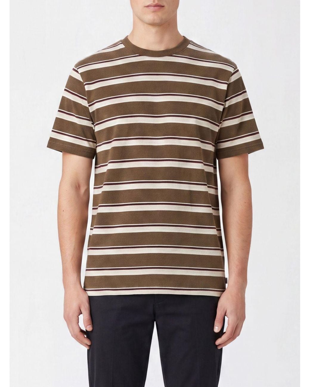 Carrera Brown Striped Cotton Crewneck T-Shirt With Embroidered Logo for men