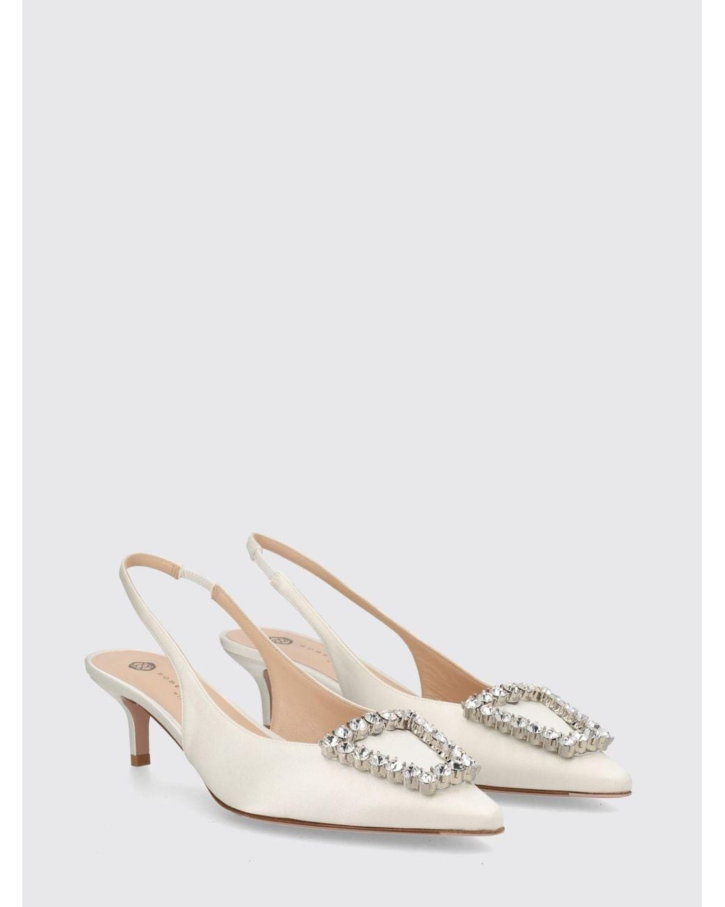 Roberto Festa Natural Futura Bicolour Satin Slingback Court Shoes With Jewel Buckle And Low Heel