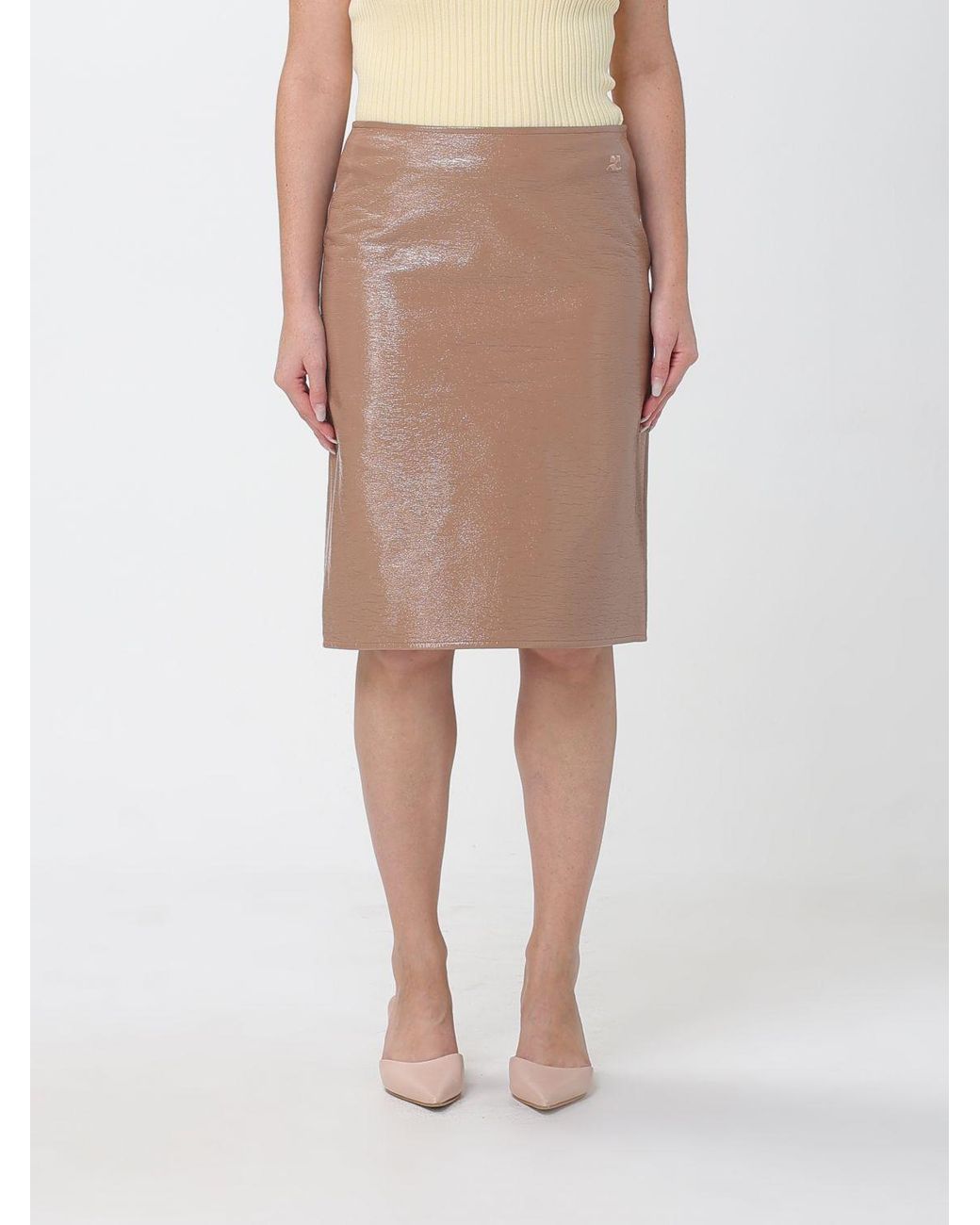Courreges Natural CourrÈ Ges High-Waisted Patent Pencil Mini Skirt With Embroidered Logo