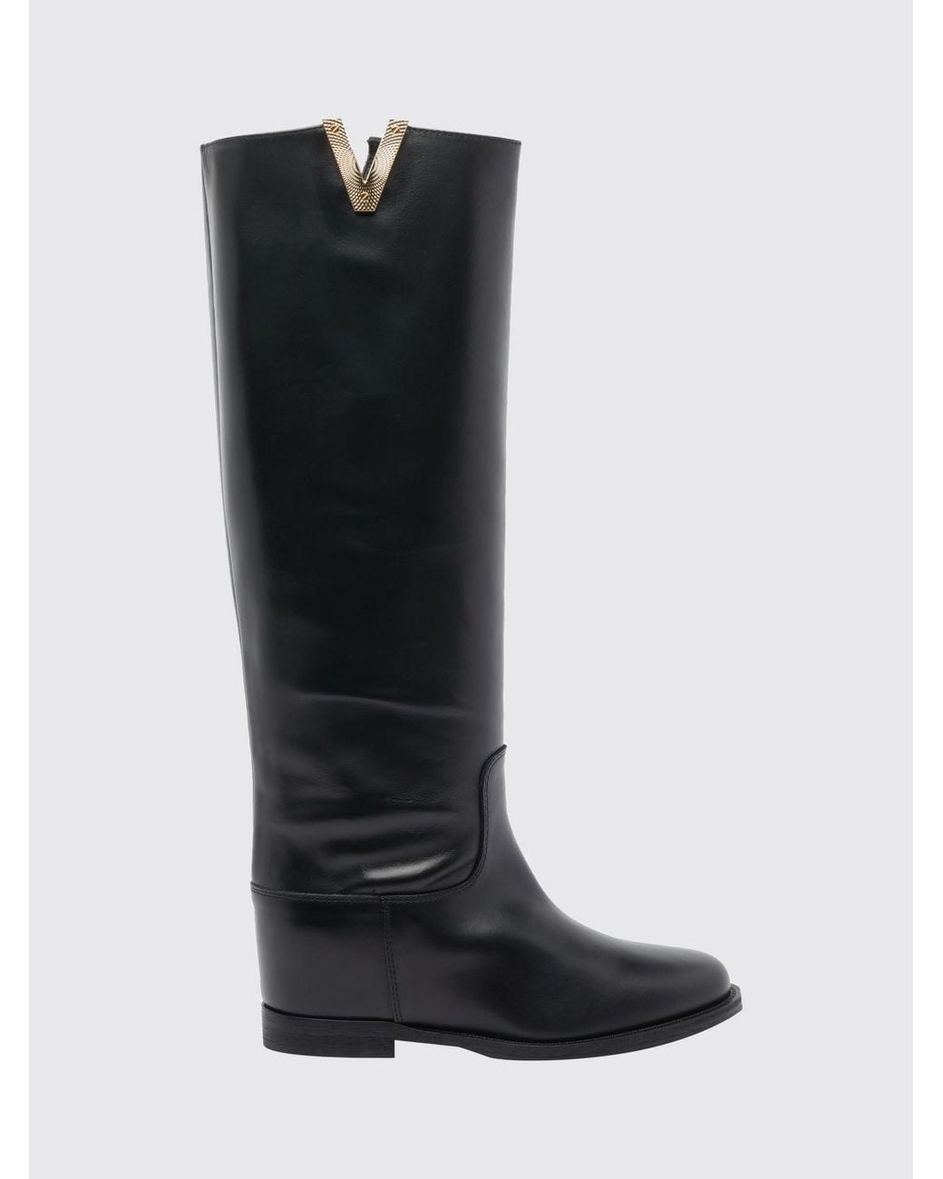 Via Roma 15 Black Knee-High Wedge Boots