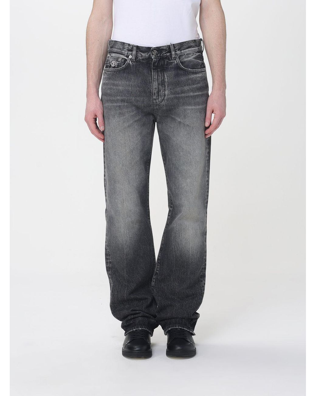 Versace Gray Cotton Denim Straight Jeans for men