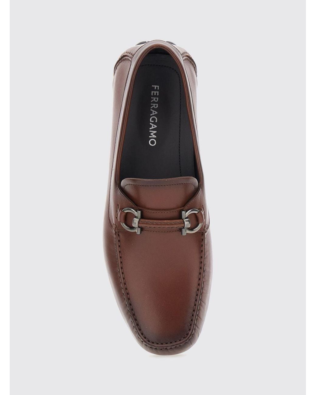 Ferragamo Brown Calfskin Driver Loafers With Metal Gancini Horsebit for men