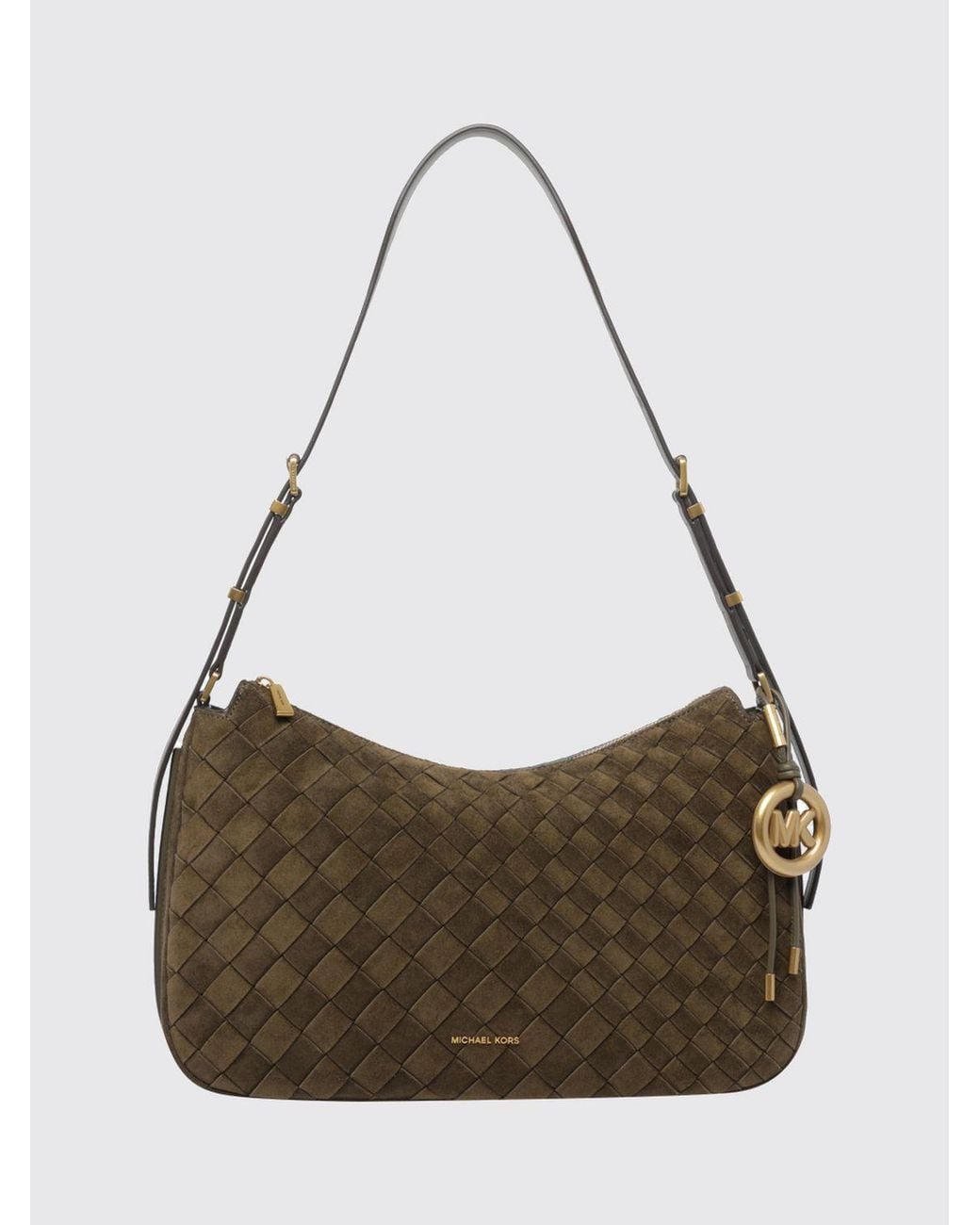 Michael Kors Brown Nolita Woven Suede Shoulder Bag With Charm