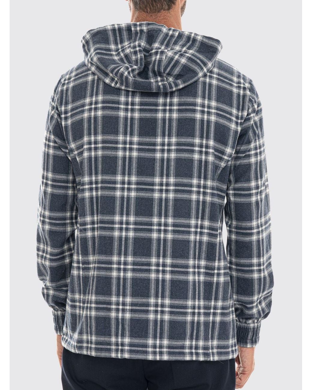 Kiton Blue Tartan Cotton Zip-Up Hoodie With Regular Shoulders for men