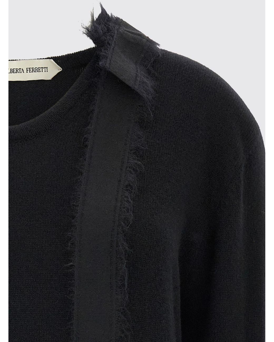 Alberta Ferretti Black Crewneck Wool Blend Jumper With Bow Appliqué