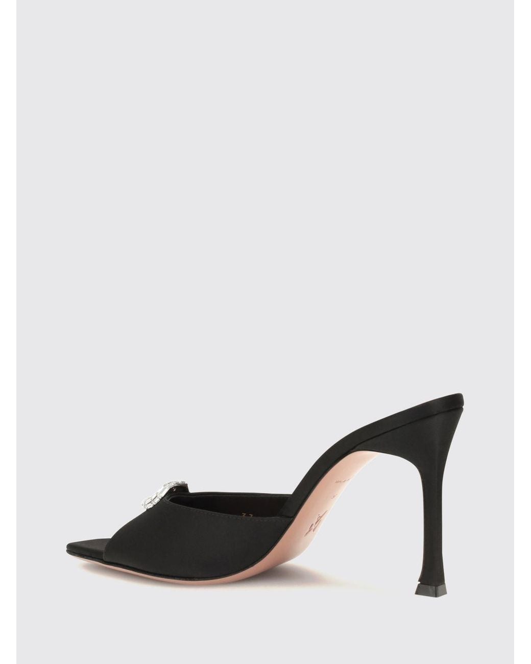 AMINA MUADDI Black Satin Mules Sandals With Jewel Buckle And High Heel