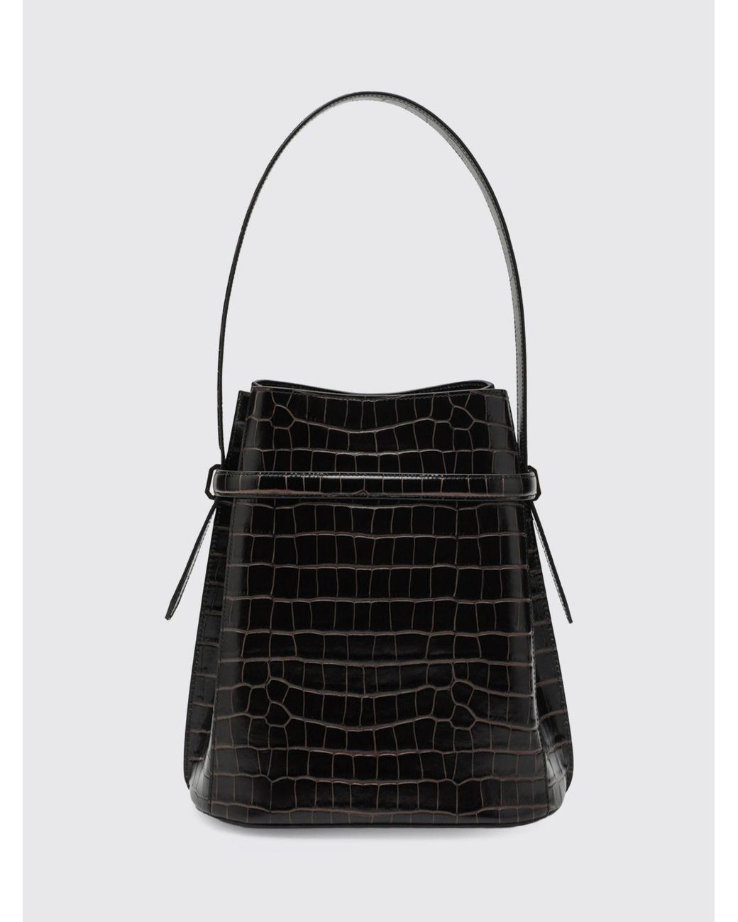 Totême Black Croc-Effect Leather Bucket Bag With Hook Closure