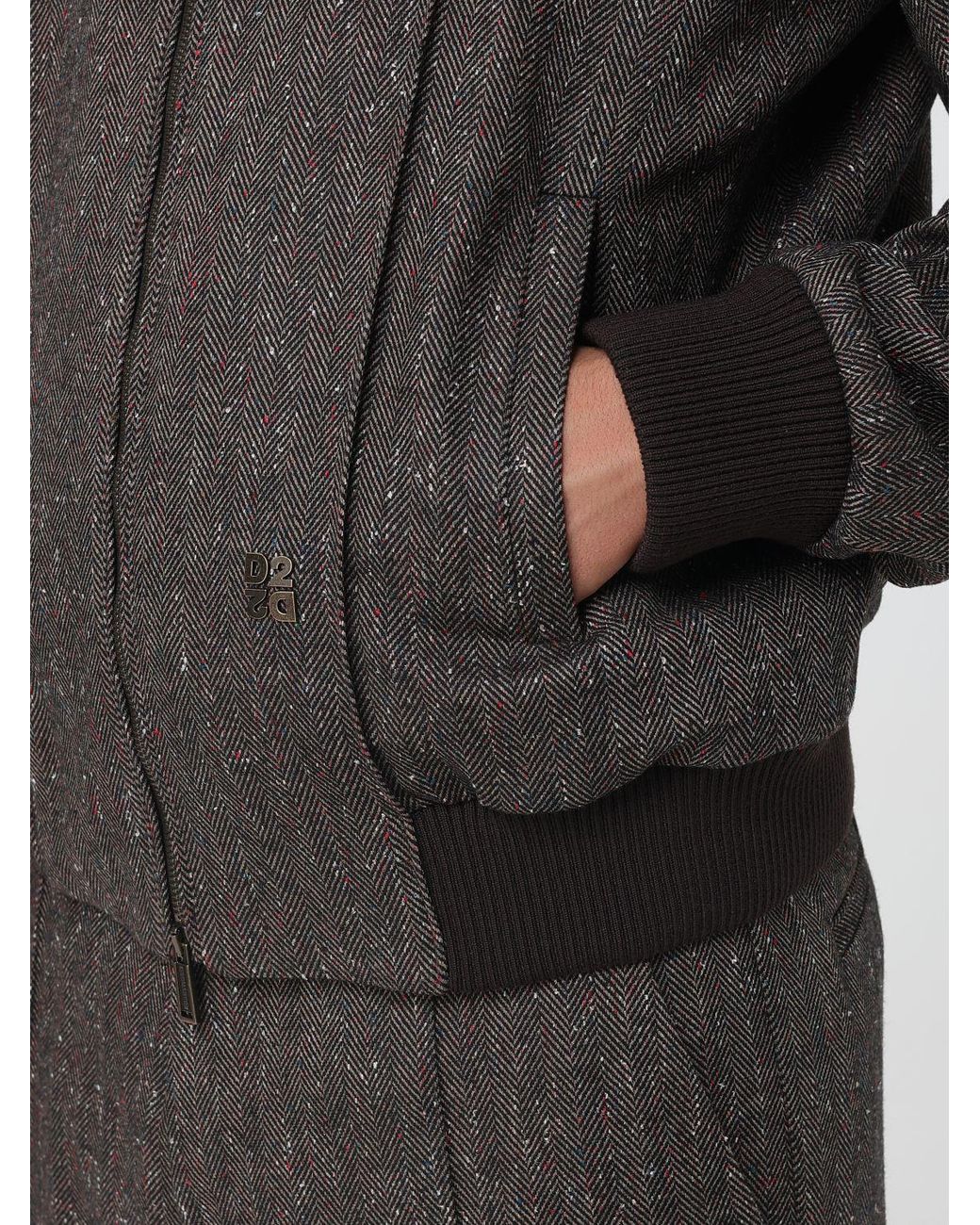 DSquared² Gray Chevron Wool-Blend Bomber Jacket With Turtleneck Collar for men