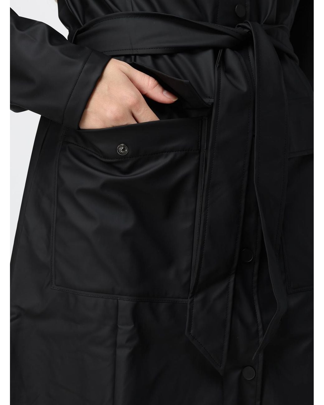 Rains Black Waterproof Hooded Trench Coat With A Tie-Belt Waist