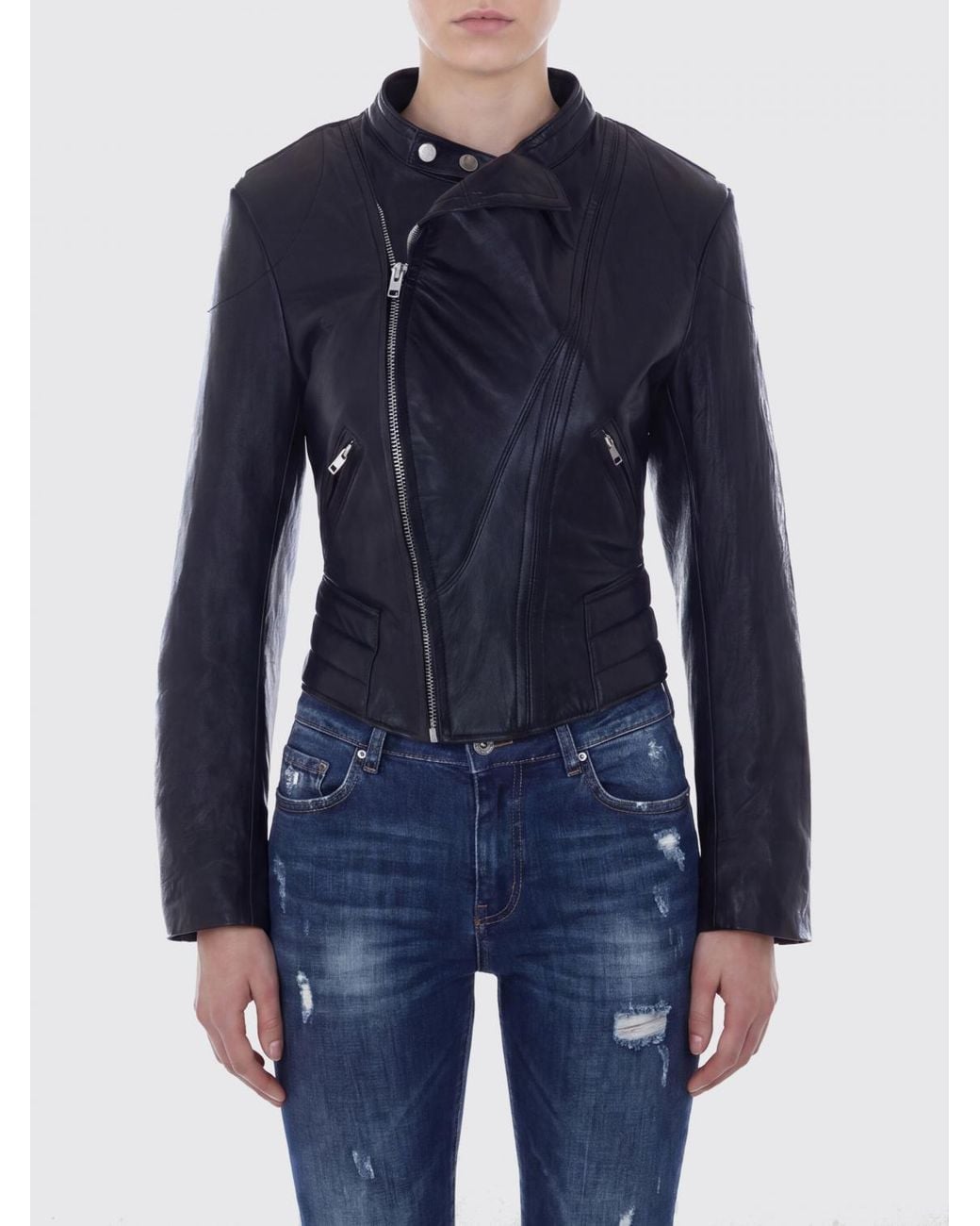 Maison Margiela Blue Slim Fit Ovine Leather Biker Jacket With Side Zip