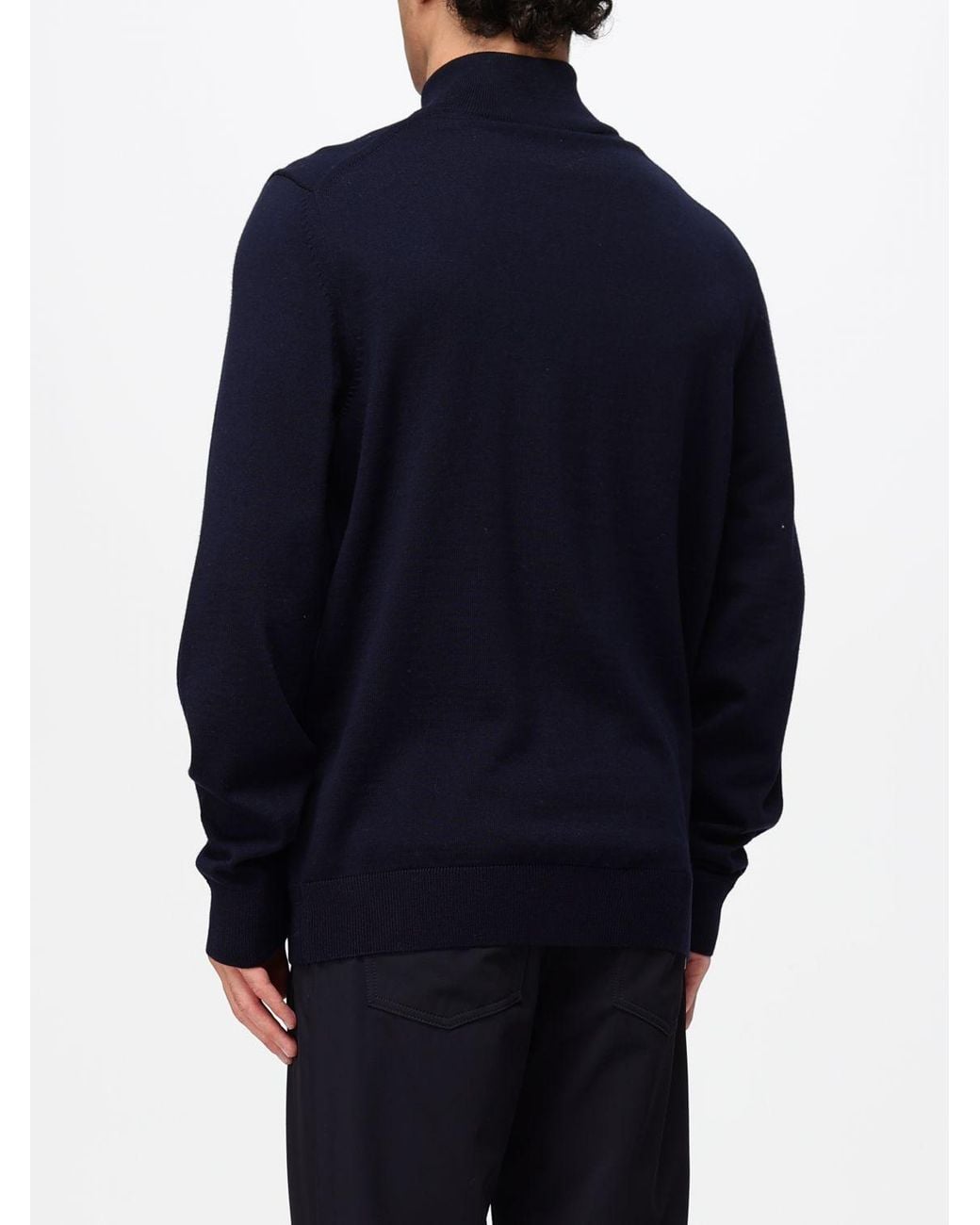 Boss Blue Virgin Wool Cardigan With High Neck And Zip Closure for men