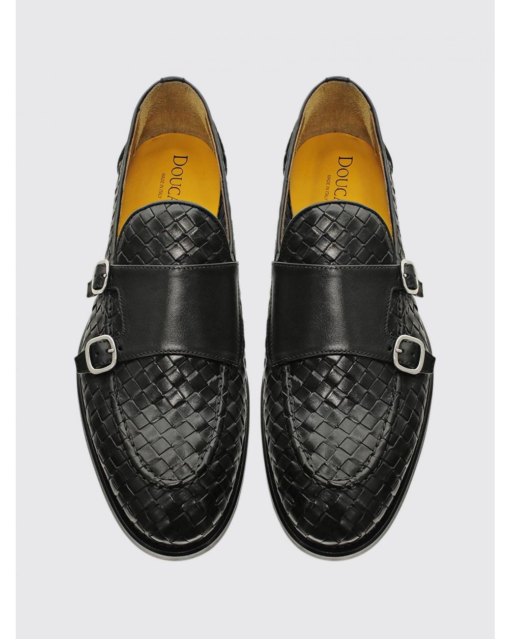 Doucal's Black Woven Leather Monk Strap for men