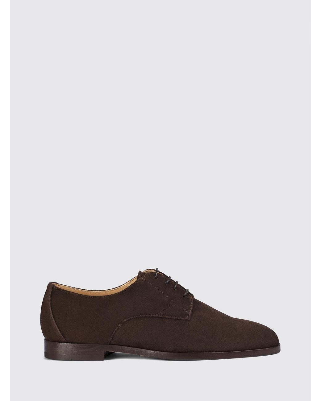 Doucal's Brown Suede Derby Shoes With Round Toe And Leather Sole