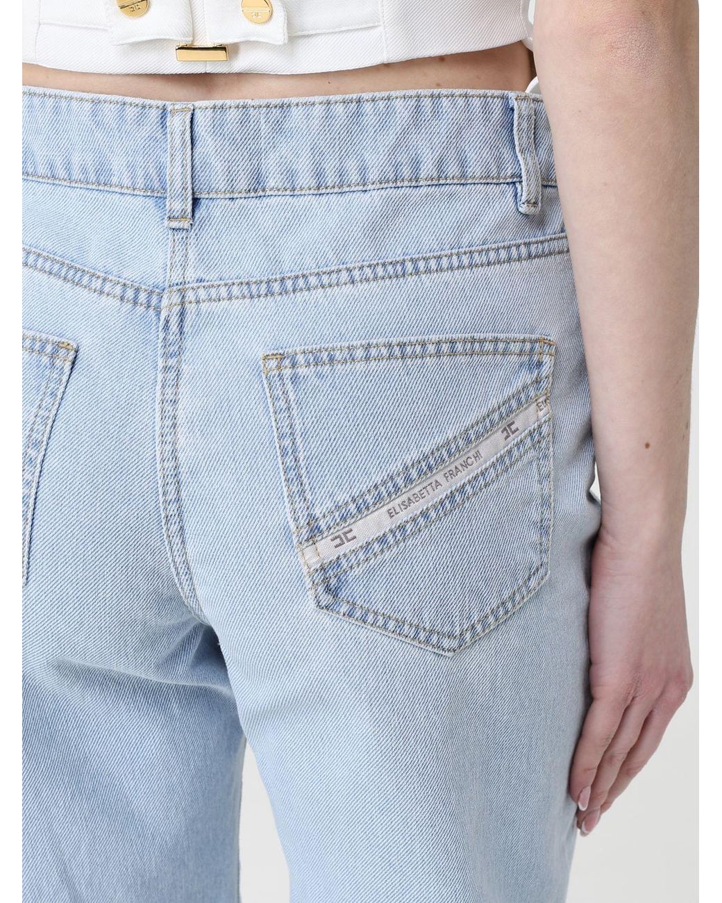 Elisabetta Franchi Blue Distressed Denim Straight Jeans