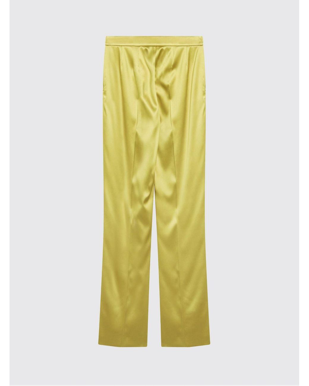Valentino Yellow Stretch Silk Tailored Trousers