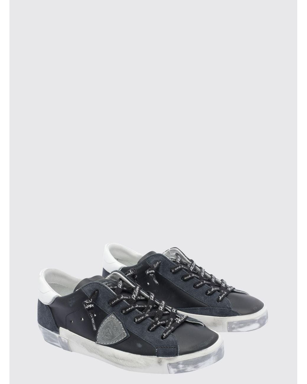 Philippe Model Black Prsx Bicolour Low-Top Calfskin Trainers With Shield Logo